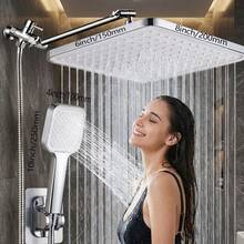 6pcs/Set 8-Inch Square Electroplated Plastic ABS Shower Head Set With Extension Rod And Diverter, Suitable For Bathroom - Square - View 11