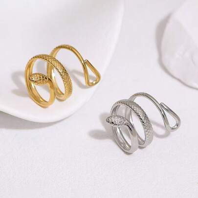 不锈钢蛇形戒指，时尚首饰，女士礼物