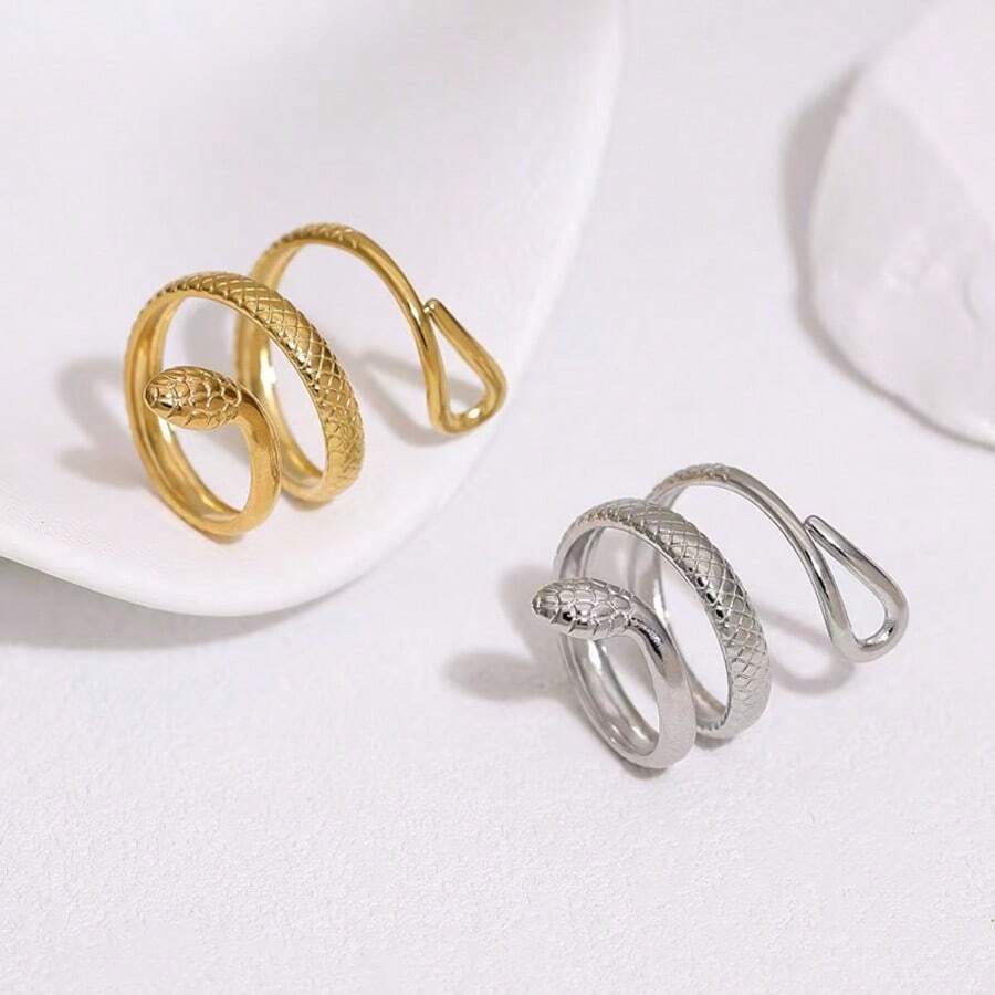 Nhẫn hình rắn bằng thép không gỉ, món quà trang sức thời trang dành cho phụ nữ. - Nhiều màu - Xem 1