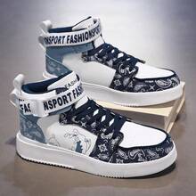 Zapatos deportivos casuales para hombres, zapatillas de deporte de media caña con estampado para adolescentes - 568 Blanco y Azul - Ver 4