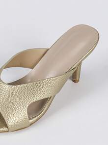Women's High Heel Sandals, Women's Gold High Heel Sandals, Open Toe Hollow Out Slides, Slip-On-On Deep Mouth Sandals - Gold - View 8