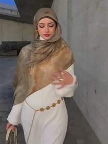 1pc Women's Fashion Casual Watercolor, Marble, Metallic Tie-Dye Print Hijab/Scarf, Bohemian Style Matching Abaya, Suitable For Daily Wear, Gatherings, Parties,Beach,Holiday - Tie-dyeing - View 2