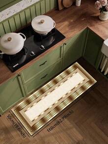 1pc Silica Gel Kitchen Floor Mat, Featuring Modern Minimalist Geometric Wave Pattern, Shallow Beige Lines Outlining Continuous S-Shaped Curves On White Background, Complemented By Fine Parallel Vertical Stripes, Presenting A Smooth Rhythmic Feel And Refreshing Elegant Visual Effect - Multicolor - View 9