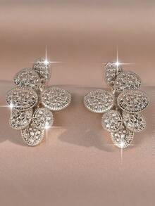 1pair Elegant Leaf Shape Shiny Stud Earrings Cubic Zirconia Women Earring For Girl Birthday Anniversary Daily Decoration Copper Gift Jewelry - Leaf - View 9