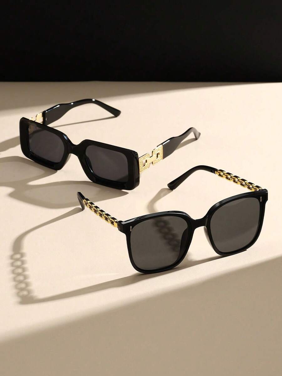 2 Pairs Geometric Leopard Print Glasses, Fashionable Personalized Classic Street Style For Women, Suitable For Driving, Fishing, Camping, Daily Life, Street Photography, Tropical Beach Vacation, Business Casual Occasions - 2pcs 黑灰 - 查看 1