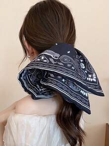 1件复古牛仔蓝腰果花超大号围巾发圈，小众设计发绳，2025新款波西米亚风发带发饰 - 彩色 - 查看 4