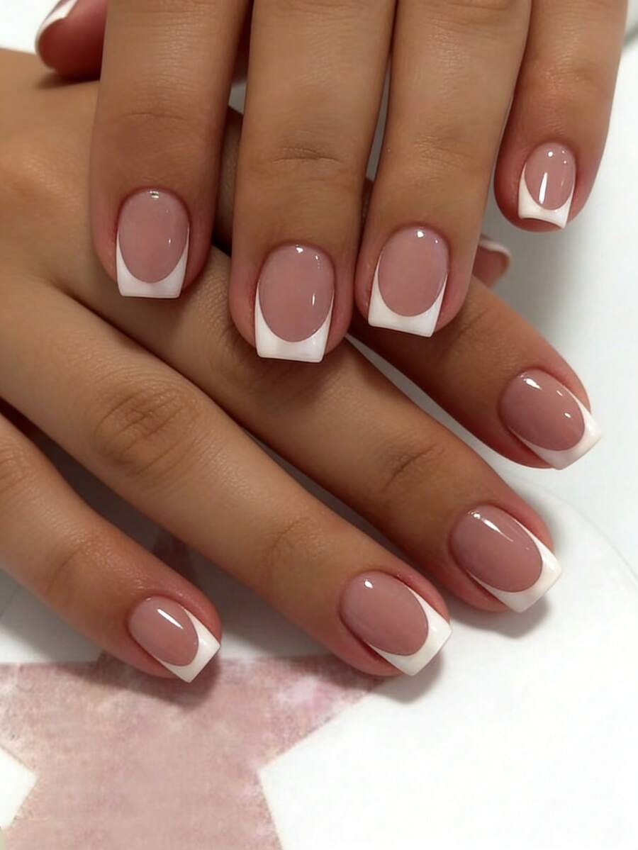 Upgrade Your Look With 24pcs Short Square White French Style Fake Nail & 1pc Nail File & 1sheet Nail Tape French Tip Press On Nails Nail Supplies - Multicolor - View 1