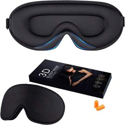 1 Set 3D Contoured Sleep Mask With Noise-Proof Earplugs, Memory Foam Breathable Material, Suitable For Travel, Nap, Office, Airplane, Meditation, Yoga To Relieve Eye Fatigue And Promote Deep Sleep