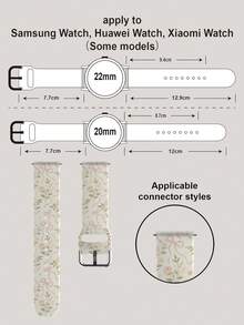 20/22mm Universal Smartwatch Band With Green Leaf & Pink Flower Butterfly Pattern, Compatible With Samsung, Honor Smartwatches - Silicone Surface Strap, Fits GT2/GT3, Watch 3/Galaxy - Multicolor - View 5