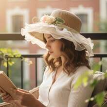 Flower Sun Hats For Women's Fashionable Mesh Wide Brim Sun Straw Beach Caps For Outdoor Vacation - Khaki - View 2