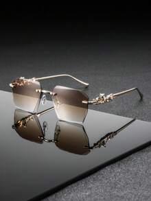 1 Pair Men's Metal Square Rimless Cut-Edge Glasses, Luxury Elegant Classic Business Casual Style, Fashion Eyewear - Multicolor - View 5