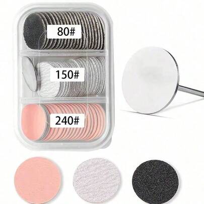 60pcs Replaceable Metal Grinding Heads, Pink Foot Care Sanding Paper, Foot Care Tools Accessories
