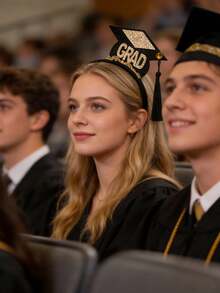 2件套毕业庆祝派对用品 - 毕业帽头箍和绶带，黑色缎面流苏皇冠，适用于毕业派对服装和拍照道具 - A - 查看 3