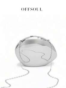 Túi xách cầm tay bằng acrylic đúc khuôn ánh kim, thiết kế bất đối xứng kiểu Âu Mỹ, túi đeo vai/đeo chéo dự tiệc buổi tối, túi xách hộp thiếc kim loại cao cấp phong cách nghỉ dưỡng dành cho nữ. - Bạc - Xem 4