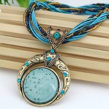 1 Piece Elegant Classic Handmade Bohemian Pendant Necklace With Round Artificial Gemstones, Alloy Material, Suitable For Women, Perfect For Parties And Holiday Celebrations, Timeless Jewelry Accessory Wearable In All Seasons - 黑色 - 查看 2
