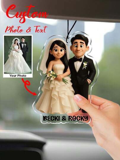 1pc/3pcs Personalized Cartoon Photo Car Pendant, Customized Transparent Acrylic Car Rearview Mirror Interior Hanging Ornament, Personalized Car Photo, Fashionable, Colorful, Cute, Minimalist, Adorable. A Unique Personalized Custom Gift, Valentine's Day Gift, DIY Custom Birthday Gift,Mother's Day Gift,Father's Day Gift.