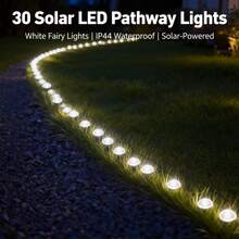 30Pcs Solar LED Pathway Lights Outdoor, 32Ft/10M,8 Modes, Solar Garden Lights Waterproof, Multi Color Landscape Stake Lights, In-Ground Yard Lawn Walkway Lights For Patio Backyard Camping Party Garden Decor - 白色燈光 - 查看 3