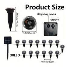 30Pcs Solar LED Pathway Lights Outdoor, 32Ft/10M,8 Modes, Solar Garden Lights Waterproof, Multi Color Landscape Stake Lights, In-Ground Yard Lawn Walkway Lights For Patio Backyard Camping Party Garden Decor - 白色燈光 - 查看 10