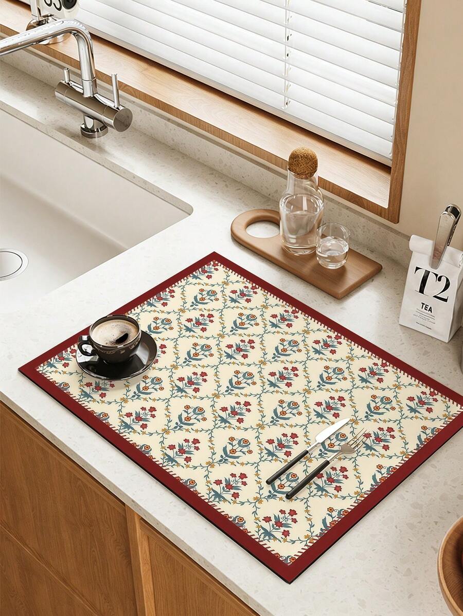 1pc Coffee Mat - Hides Stains, Highly Absorbent, Rubber Bottom, Quick Drying, Suitable For Kitchen Countertops, Coffee Bars, Dish Drying Racks, Compatible With Coffee Machines, Coffee Pots, Espresso Machines