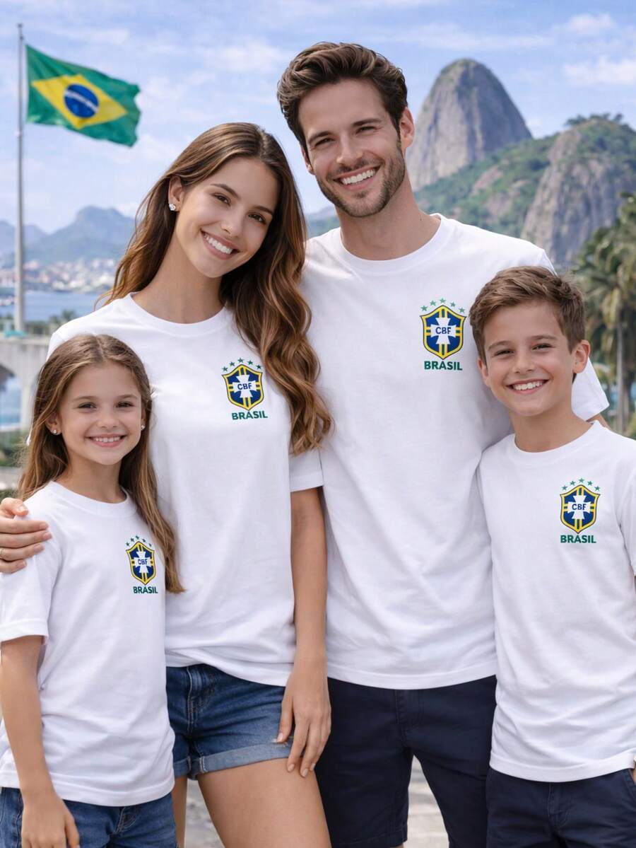 Brazil T-Shirt, Blouse, World Cup Family, All Sizes, CBF Shield, Unisex, Celebration Of The Brazilian National Team, 100% Cotton, Elections, Patriotic - 白色 - 查看 1