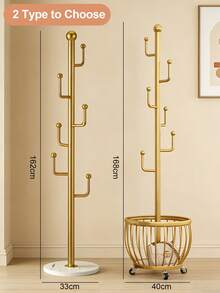 Tree Coat Rack Stand With Clothes Basket, Gold Coat Rack Freestanding Clothes Rack, Purse Rack Hat Rack Stand, Golden Clothes Rack With Metal Frame, Bedroom Storage Organizeration, Home Decor, Morden Style, Coat Stand Fits Entryway Bedroom Office For Bags, Hats - Vàng - Xem 9