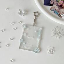 1pc Transparent Snowflake Acrylic 3-Inch Card Holder, Idol Fan Mini Card Display, Student Card Pouch - Snowflake Card Holder - View 9