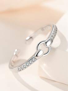 1pc S925 Sterling Silver Hollow Geometric Zirconia Ring, Women's Fashion Niche Design Minimalist Ins Style Adjustable Open Ring, Elegant Gift - Geometry - View 3