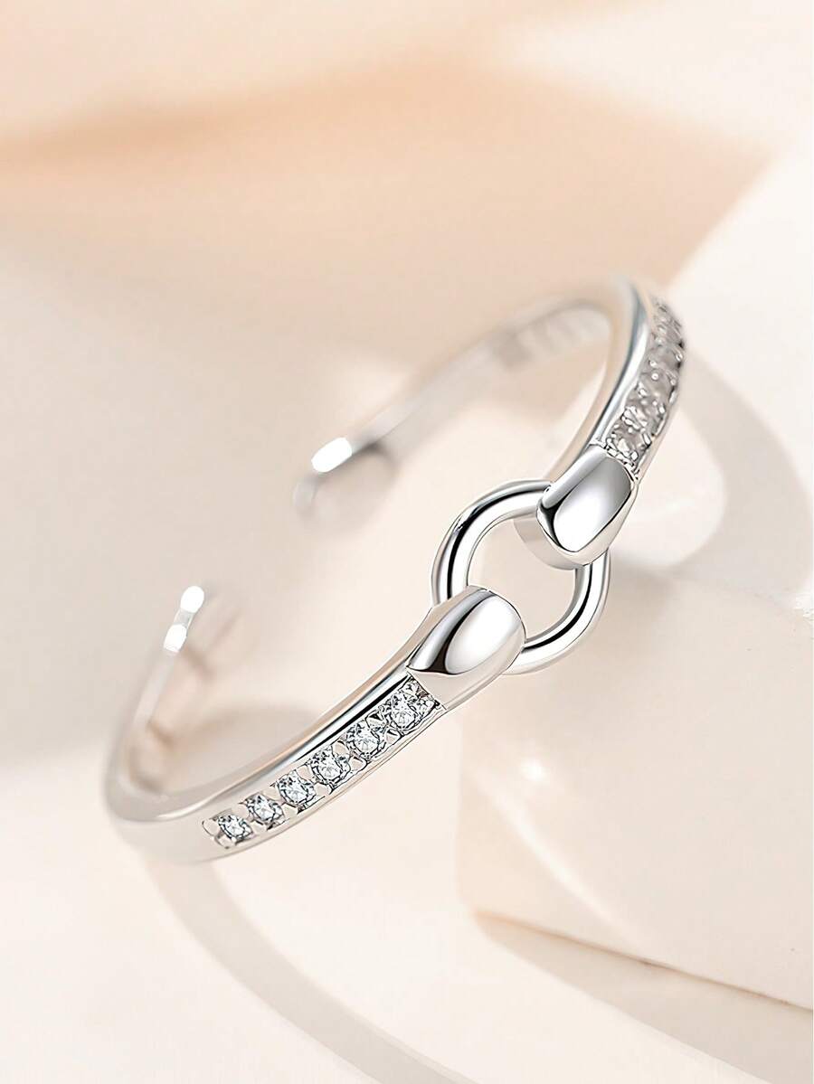 1枚S925纯银镂空几何锆石戒指，女士时尚小众设计简约ins风可调节开口戒指，优雅礼物