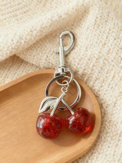 1-Piece Cherry-Shaped Crystal Pendant, Keychain Pendant, Sparkling Cherry Keychain With Clip, Shiny Resin And Metal Hardware, Unisex Keychain Wallet And Bag Charm.Suitable For Women's Wallets And Bags, Valentine's Day Gifts And Souvenirs, Car Accessories, Bag Charms, And Backpack Pendants