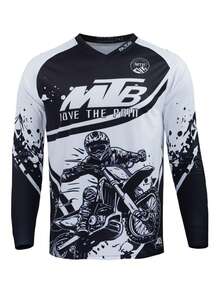 Mountain Bike V-Neck Sports Jersey, Racing Suit, MTB BMX ATV Downhill Motorcycle DH Off-Road Motorcycle V-Neck T-Shirt, Men's Fitness Long Sleeve T-Shirt - Universal Version, Suitable For Cycling, Off-Road, Motorcycle Travel, Hiking, Training, Fishing And Casual Daily Wear - Black and White - View 2