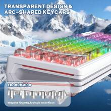 FREEWOLF M95 透明薄膜键盘，透明 PBT 键帽，有线游戏键盘，带侧边灯条，1680 万色 RGB 背光，94 个静音按键，机械手感，26 键无冲突，适用于 PC - 查看 7