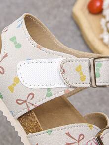 1 Pair Cute Kids Beige Sandals, Colorful Graffiti Print, Hook And Loop Strap, Lightweight Flat Casual Summer Sandals - Apricot - View 7