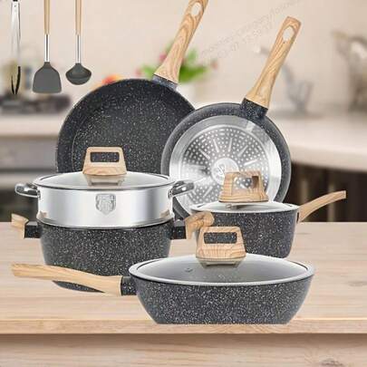 مجموعة 3 قطع من مقالي القلي غير لاصقة - مقالي عالية الجودة وقوية للقلي والطهي والبخار، سهلة التنظيف وتوفر الوقت، مناسبة للطهي المنزلي والطهاة المحترفين، أدوات مطبخ أساسية | أدوات طهي أنيقة | أدوات طهي متينة، مجموعة مقالي قلي غير لاصقة