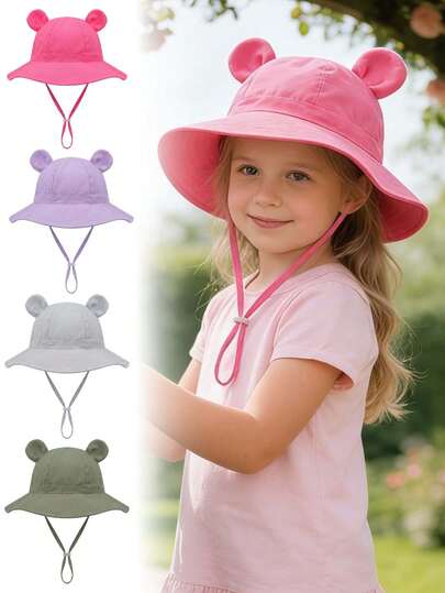 Mũ tai bèo trẻ em, mũ chống nắng cho bé có tai gấu, thoáng khí, điều chỉnh được chu vi vòng đầu, thiết kế hoạt hình dễ thương, đa năng cho mùa xuân/hè, thích hợp cho nhiệt độ trên 25°C.