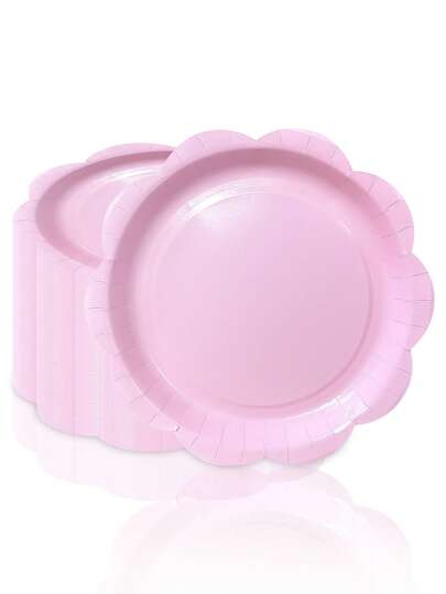 10pcs/20pcs/30pcs Pink Party Tableware, Pink Disposable Paper Plates With Large Lace Pattern, Pink Party Decorations, Suitable For Pink Themed Parties, Weddings, Birthdays, Gender Reveal Party Table Decor