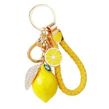 1pc Rhinestone Lemon Shaped Car Key Chain, Cute Creative Bag Pendant Metal Keyring Gift - Multicolor - View 3