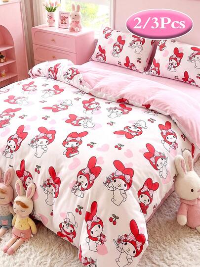 SANRIO 2/3件套被套套装，床上用品套装，被套（1件被套+1/2个枕套，不含填充物），可爱卡通图案，全尺寸，柔软舒适，适合宿舍、家庭卧室、酒店，四季皆宜，带拉链封口和枕套，多色柔软，超大尺寸床上用品，超大尺寸被套套装