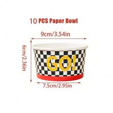 10 Stücke/20 Stücke/60 Stücke, Rennthemen Papier Schüsseln, rot-weiß karierte Pappteller, Rennthemen Eiscreme Becher - karierte Flagge & "LOS!" Dessert Schüsseln, Einweg Papier Snack Becher für Rennauto Geburtstags Party & Themen Geburtstagsfeier - Übersicht 14