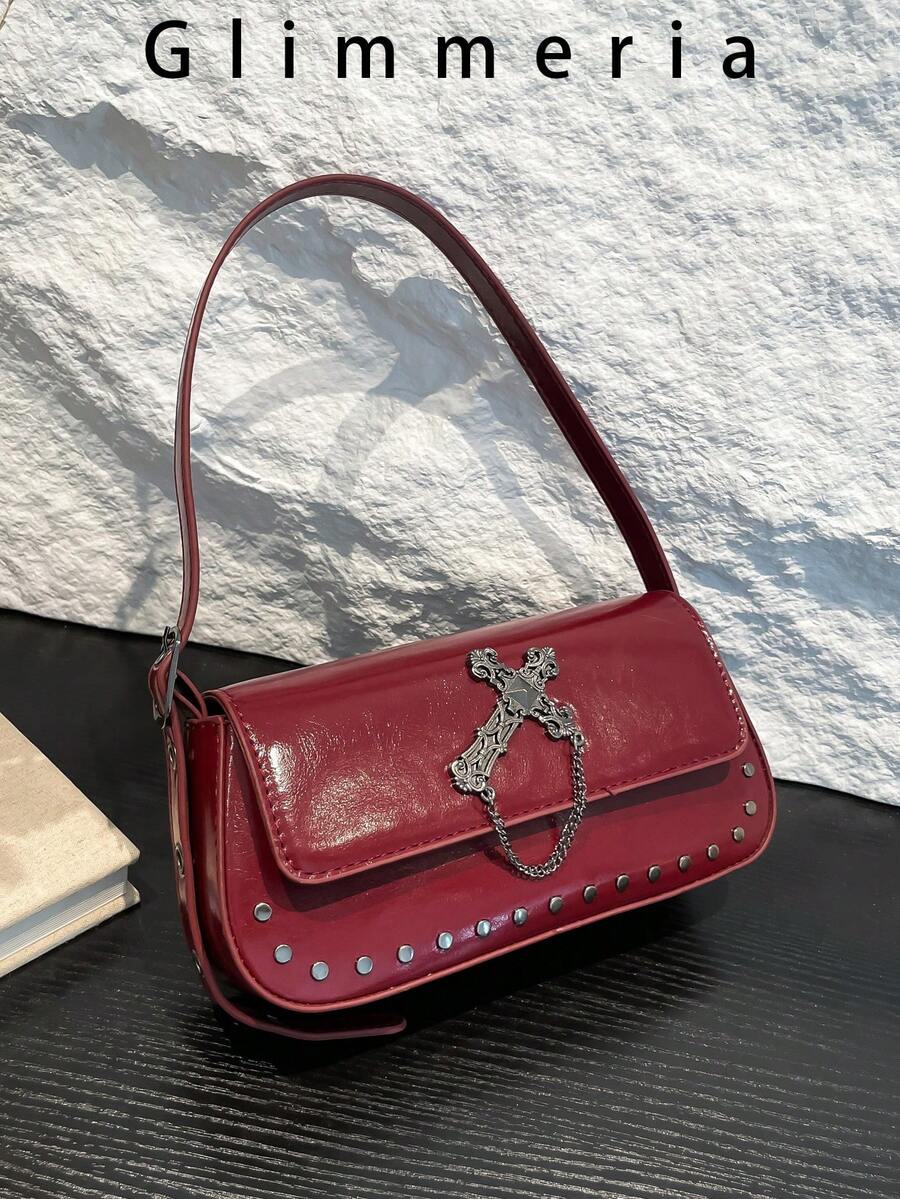 Luxury Niche Gothic Style Rivet Handbag, Korean Fashion Exquisite Versatile Daily Shoulder/Underarm Bag, Spring New Arrival