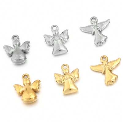 5个/包 不锈钢小天使吊坠，可爱吊坠，适用于手链、项链等饰品制作，时尚简约低敏吊坠，DIY饰品配件