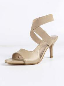 Women's High Heel Sandals, Women's Apricot High Heel Sandals, Open Toe Ankle Strap Sandals, Elastic Band Open Toe Sandals - Apricot - View 7