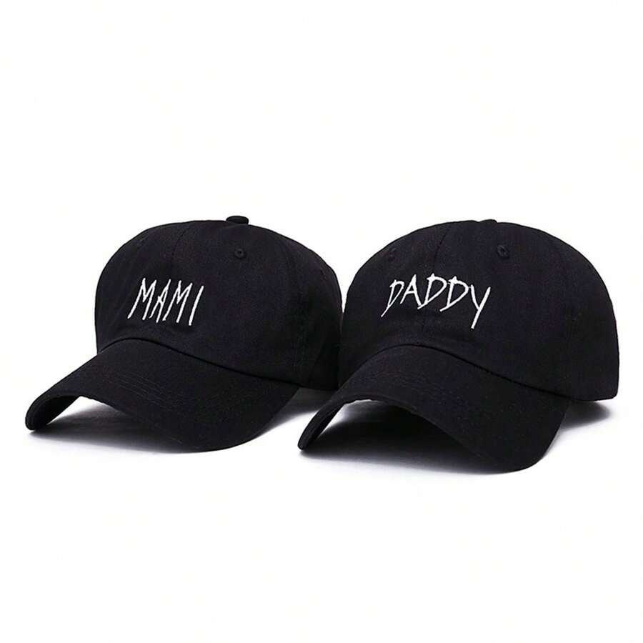1pc Men's DADDY MAMI Letter Embroidered Black Baseball Cap, Fashionable Adjustable Sun Protection Casual Hat Suitable For Spring, Autumn Outings, Travel, Beach, Party - Multicolor - View 1