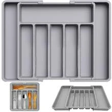 Kitchen Knife Drawer Organizer, Expandable Adjustable Cutlery Rack, Non-Slip Knife And Fork Tray, 6-8 Compartment Design, Dimensions 22.4 X 15 X 11.3 Inches, Multi-Functional Utensil Storage, Suitable For Cosmetics, Office Supplies, And Tableware - Xám - Xem 1