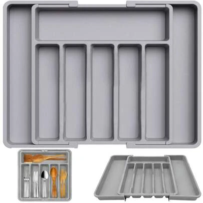 Kitchen Knife Drawer Organizer, Expandable Adjustable Cutlery Rack, Non-Slip Knife And Fork Tray, 6-8 Compartment Design, Dimensions 22.4 X 15 X 11.3 Inches, Multi-Functional Utensil Storage, Suitable For Cosmetics, Office Supplies, And Tableware