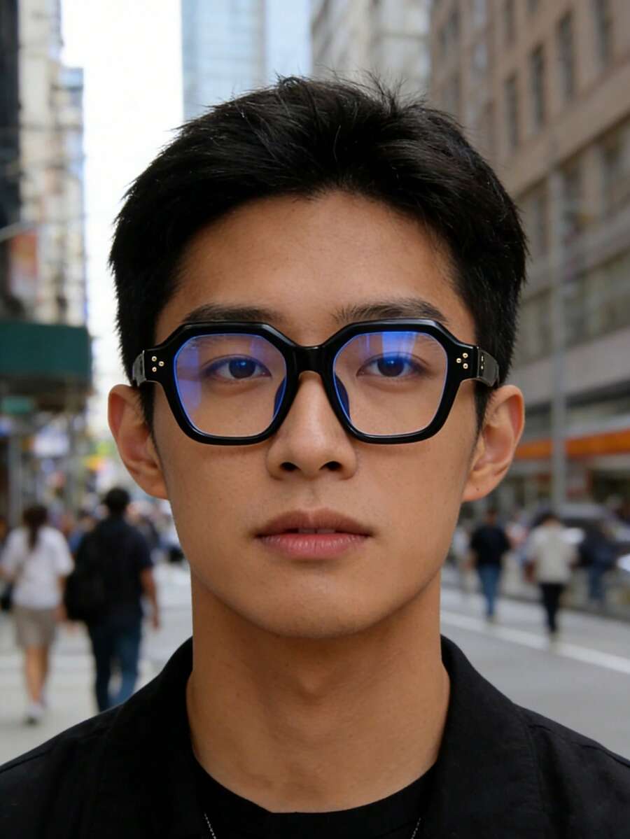 男女通用眼镜 - 多边形加厚黑色镜框 防眼疲劳 防紫外线 电脑游戏 阅读眼镜 - 彩色 - 查看 1