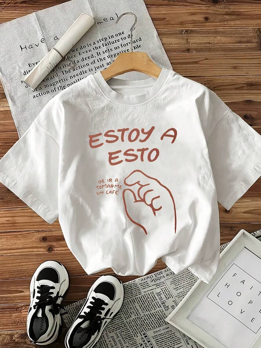 1pc Spring And Summer Coffee Enthusiast Easy Cute Print | Summer Women'S Casual Fashion Round Neck T-Shirt With Geometric Pattern, Short Sleeves, Elegant Party And Day Gifts - 白色 - 查看 1