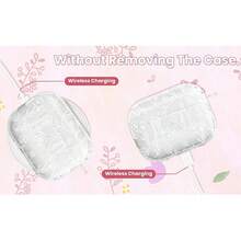 2个透明带白色线条花朵图案的TPU耳机保护套+花朵钥匙扣挂件，兼容苹果Pro 2/1、3/4代 - 彩色 - 查看 10