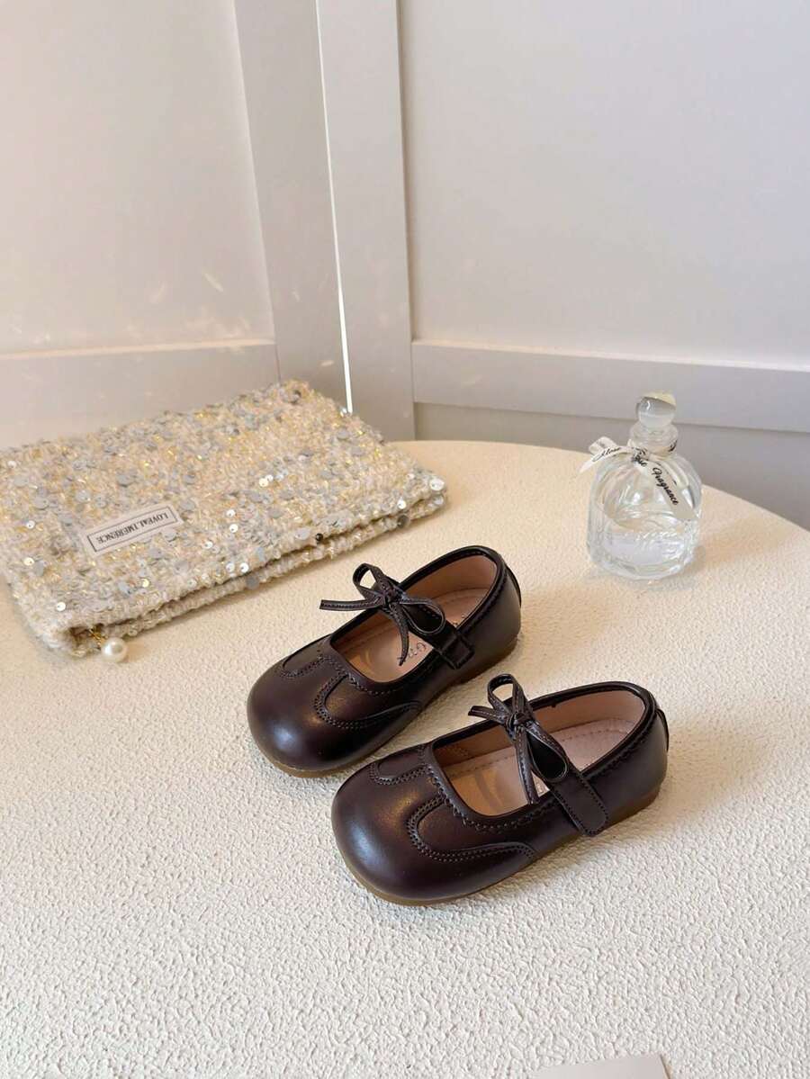 1 Pair Cute Bow Baby Leather Shoes, Soft Non-Slip Infant Princess Shoes, Adorable Versatile Toddler Shoes - Brown - View 1