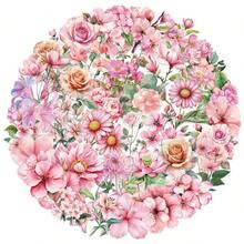 50 pegatinas de flores rosas de PET, material de decoración creativa para manualidades, DIY para tazas, fundas de teléfonos móviles, a prueba de agua - Ver 2