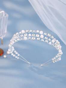 优雅珍珠水钻发箍 时尚多层新娘发带 婚礼发饰 - 彩色 - 查看 6